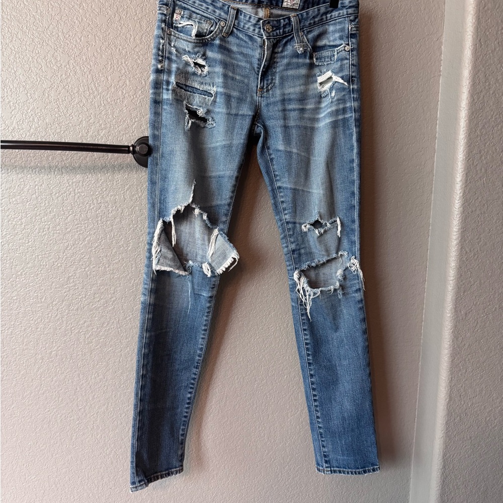 Ag Adriano Goldschmied Women's Ripped Light Blue Cigarette Jean